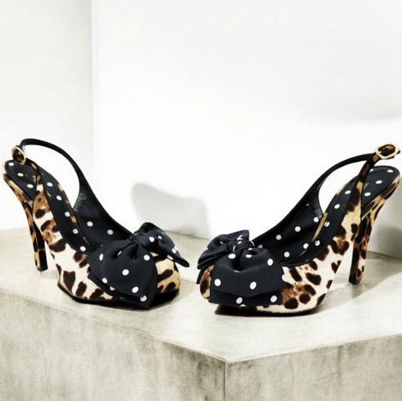 Dolce & Gabbana Polka Dot Leopard Slingback Heels Pumps 40 - Picture 1 of 9